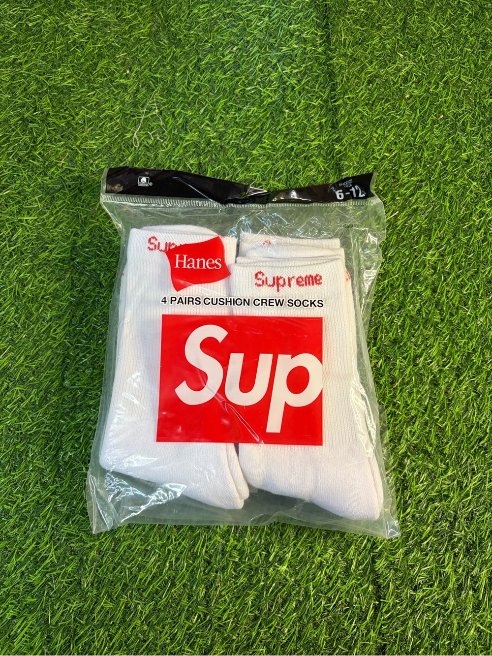 Hanes White Crew Socks with Red Logo - 4 Pack